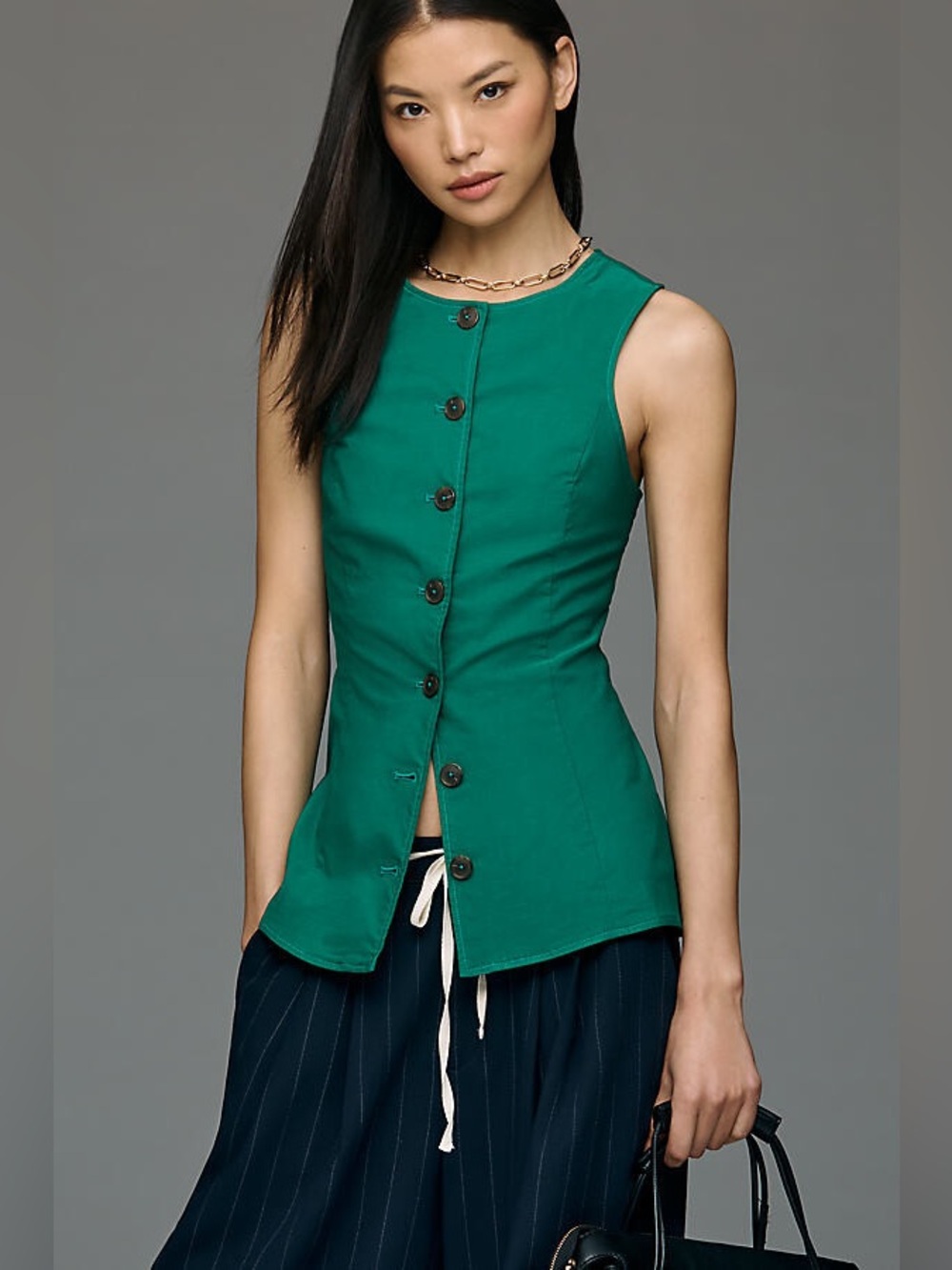 Anthropologie Preppy Maeve Kelly Green Vest NWT  Stretch Racerback M Top